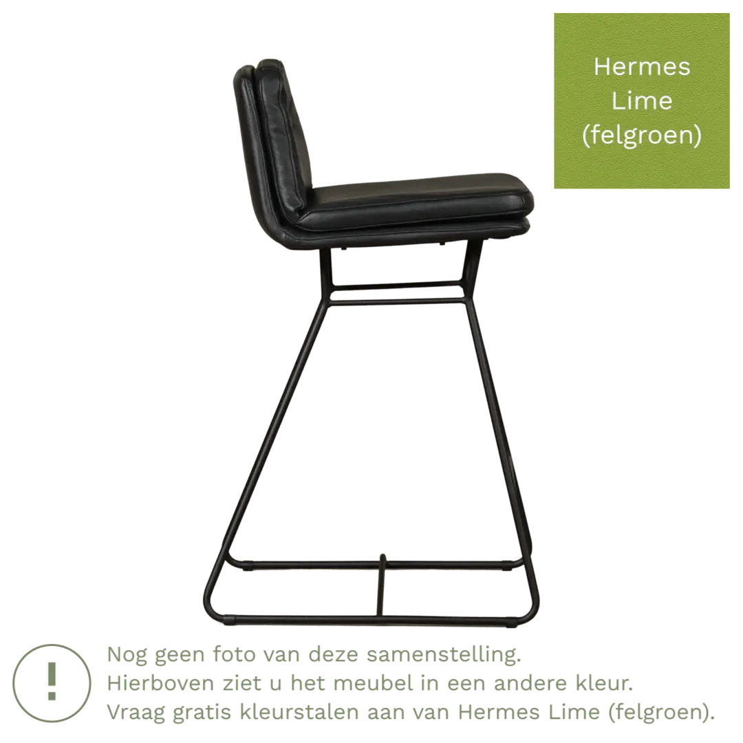 afbeelding van Leren barkruk Candy laag - Hermes Lime (felgroen)