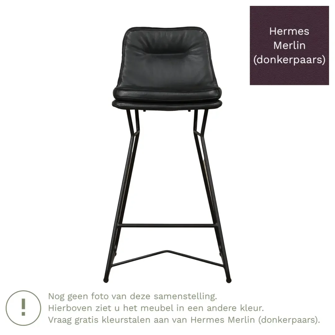 afbeelding van Leren barkruk Candy laag - Hermes Merlin (donkerpaars)