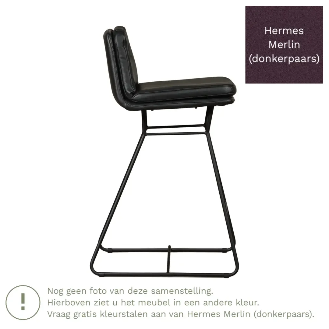 afbeelding van Leren barkruk Candy laag - Hermes Merlin (donkerpaars)