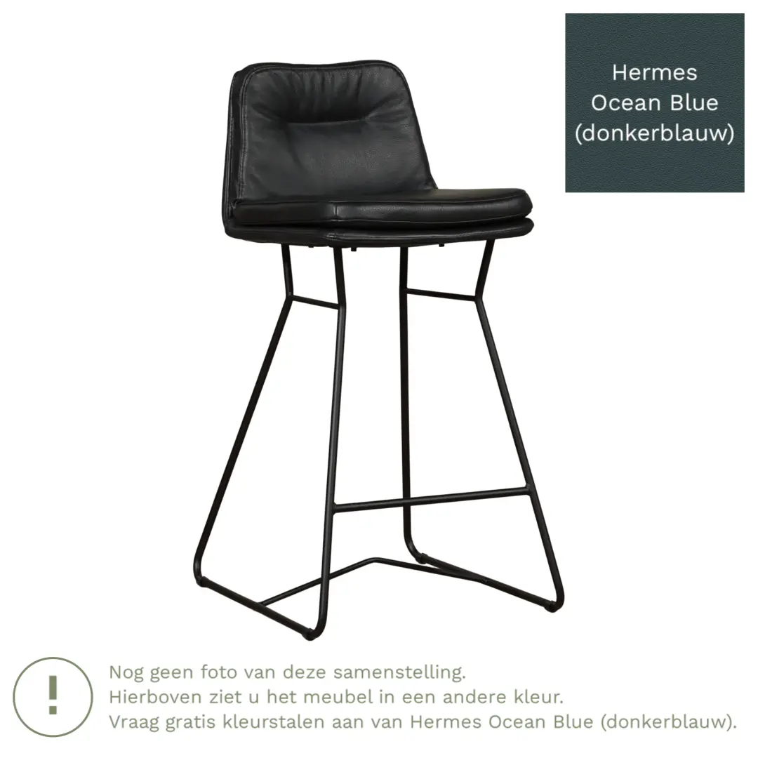 afbeelding van Leren barkruk Candy laag - Hermes Ocean Blue (donkerblauw)