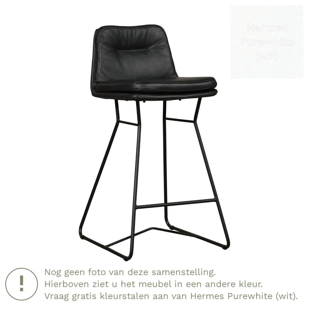 afbeelding van Leren barkruk Candy laag - Hermes Purewhite (wit)