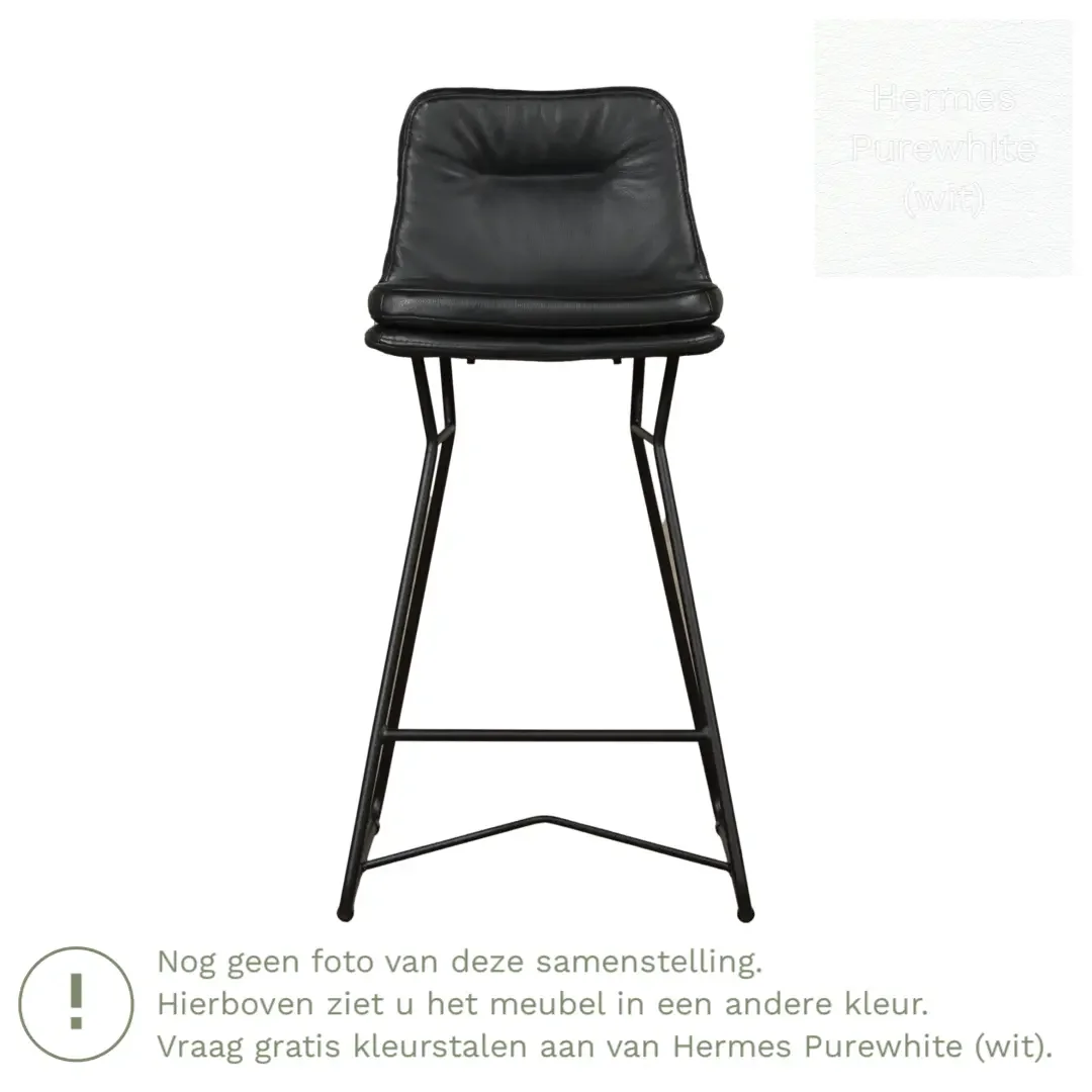 afbeelding van Leren barkruk Candy laag - Hermes Purewhite (wit)