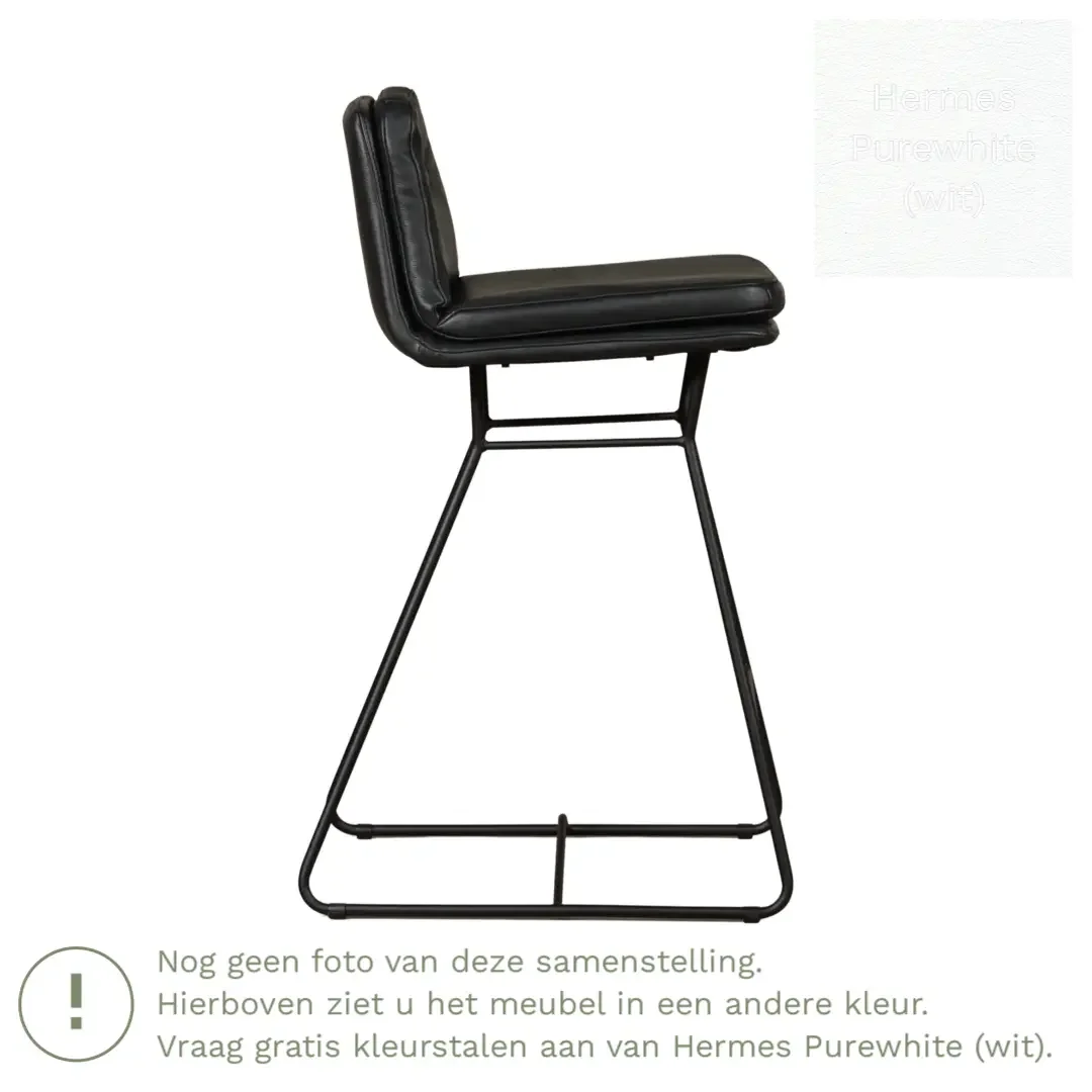 afbeelding van Leren barkruk Candy laag - Hermes Purewhite (wit)