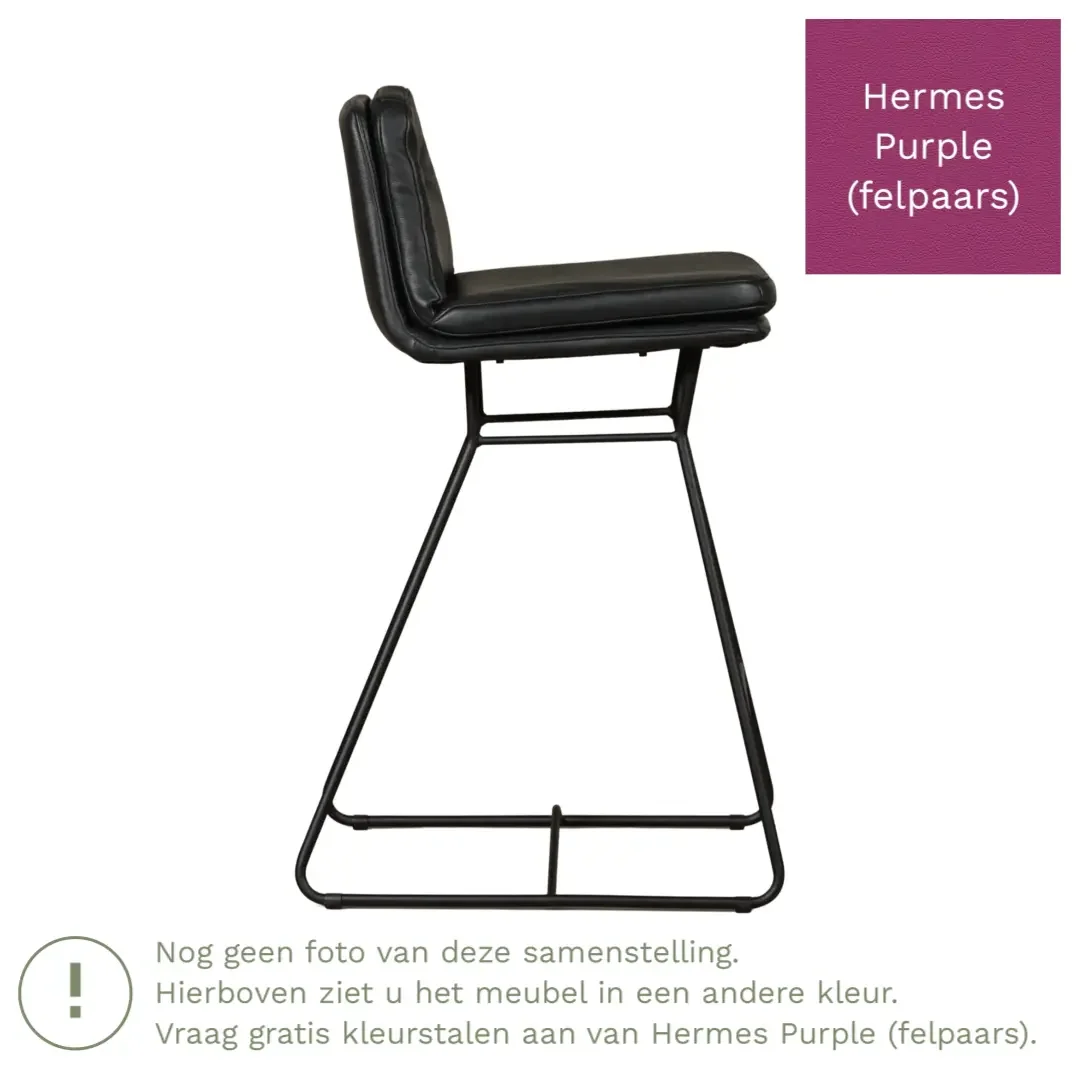 afbeelding van Leren barkruk Candy laag - Hermes Purple (felpaars)