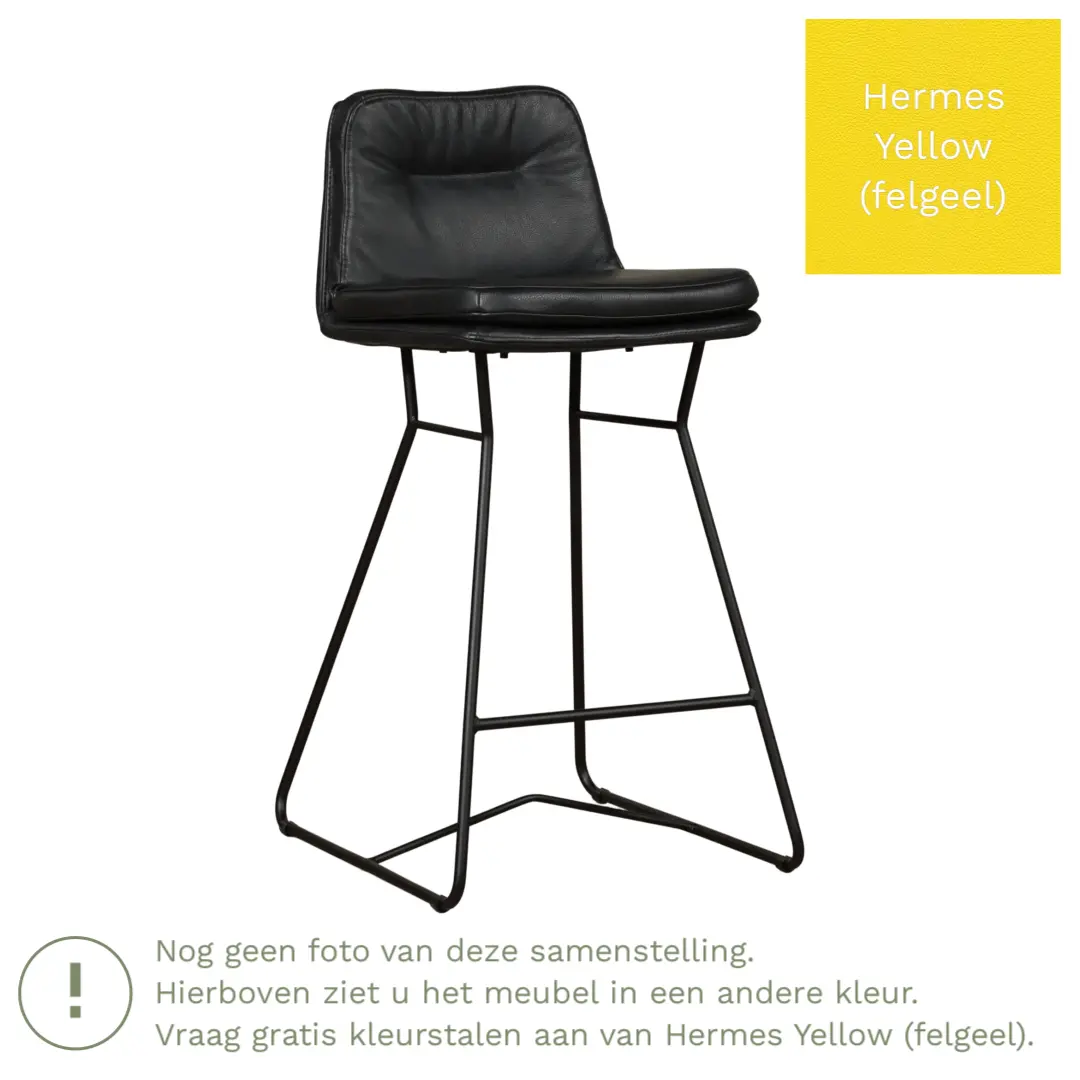 afbeelding van Leren barkruk Candy laag - Hermes Yellow (felgeel)