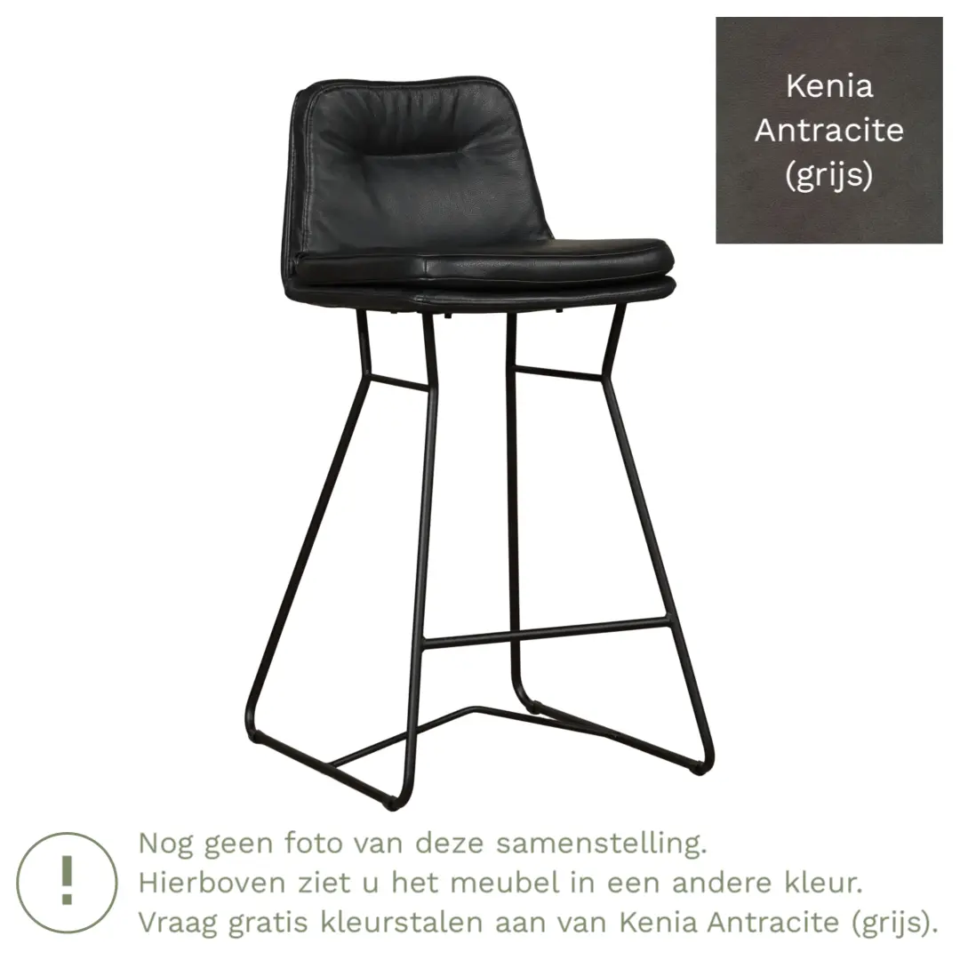 afbeelding van Leren barkruk Candy laag - Kenia Antracite (grijs)