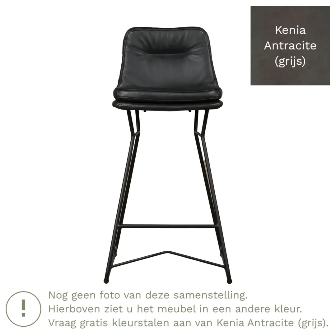 afbeelding van Leren barkruk Candy laag - Kenia Antracite (grijs)