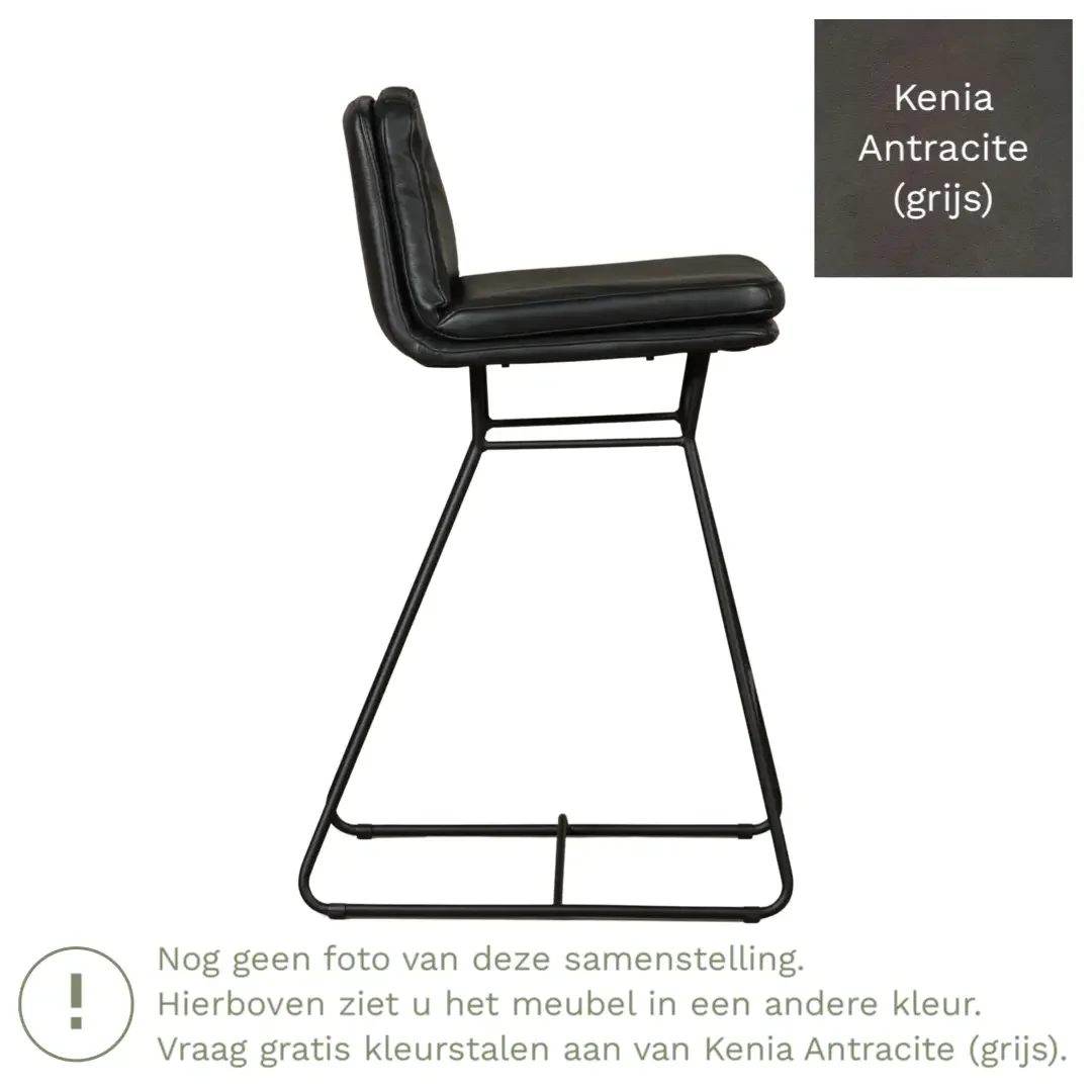 afbeelding van Leren barkruk Candy laag - Kenia Antracite (grijs)