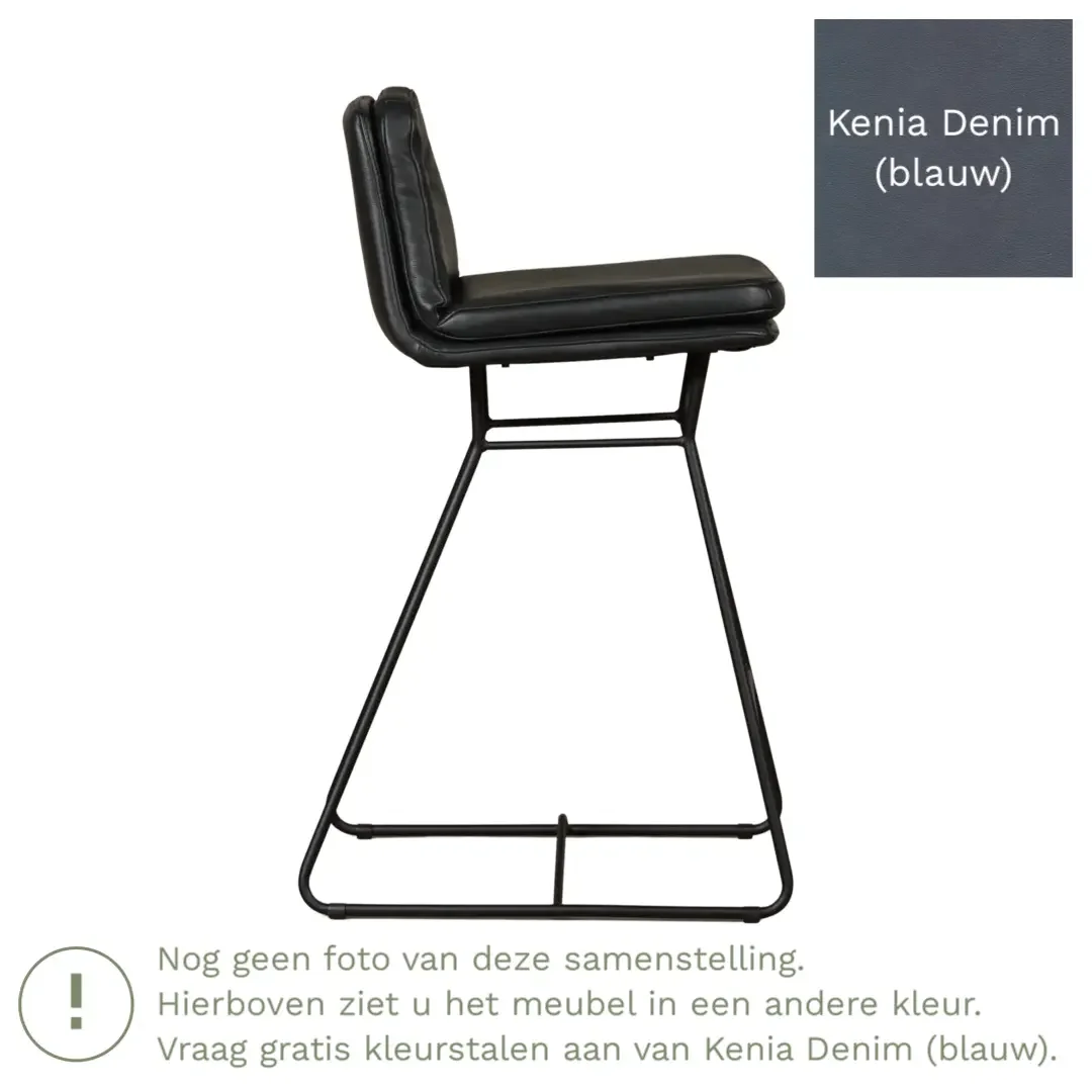 afbeelding van Leren barkruk Candy laag - Kenia Denim (blauw)