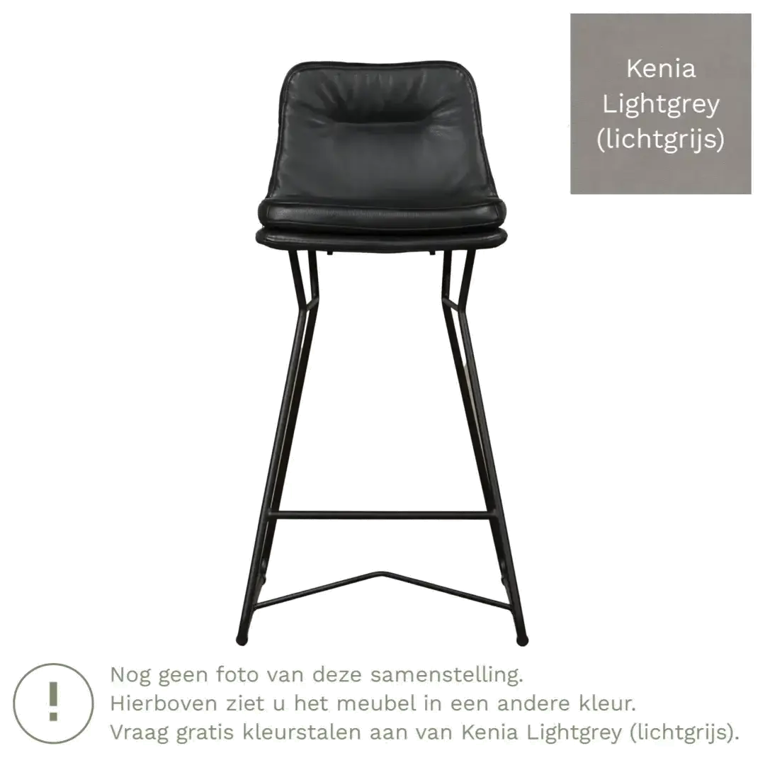 afbeelding van Leren barkruk Candy laag - Kenia Lightgrey (lichtgrijs)