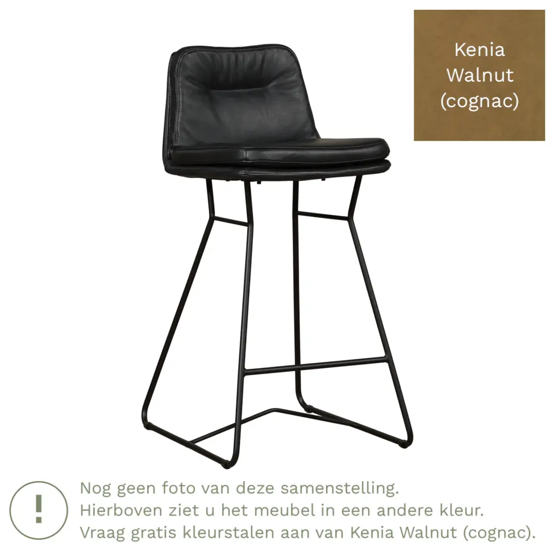 afbeelding van Leren barkruk Candy laag - Kenia Walnut (cognac)