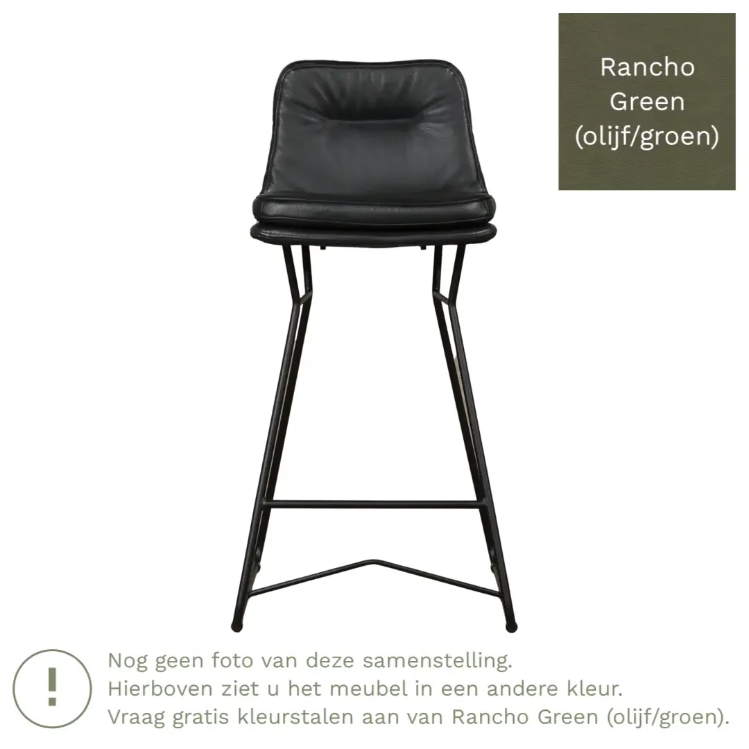 afbeelding van Leren barkruk Candy laag - Rancho Green (olijf/groen)