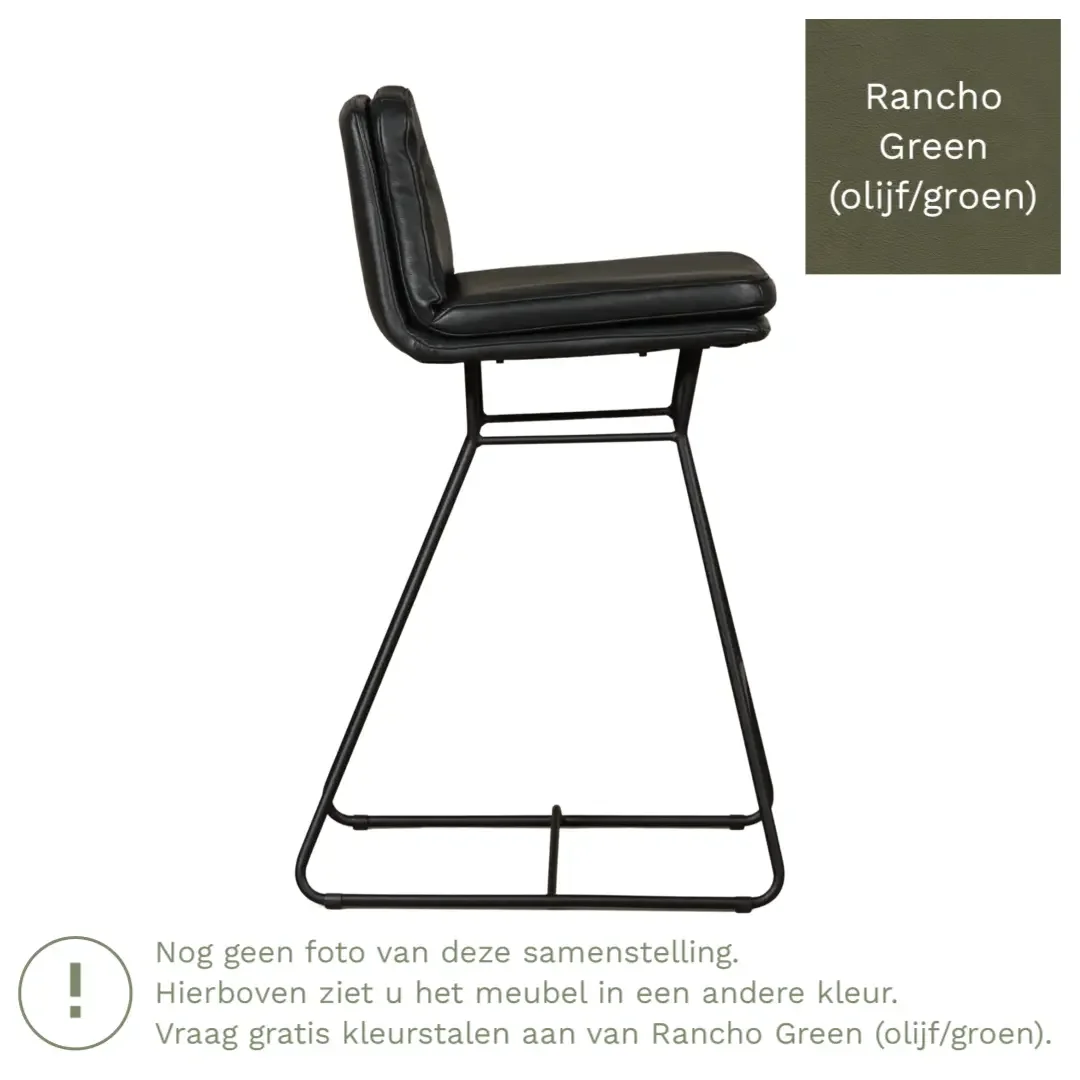 afbeelding van Leren barkruk Candy laag - Rancho Green (olijf/groen)