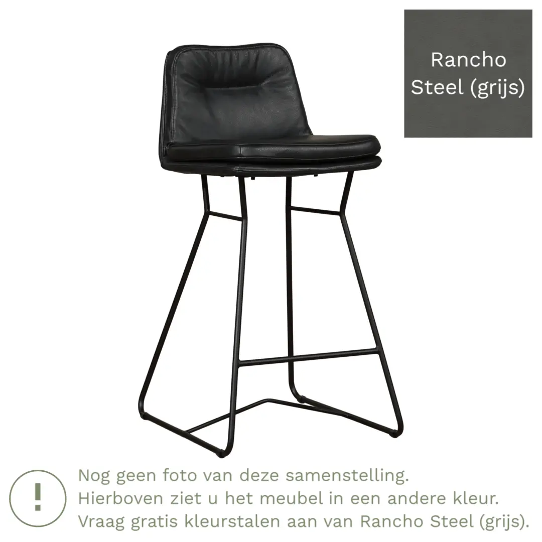 afbeelding van Leren barkruk Candy laag - Rancho Steel (grijs)