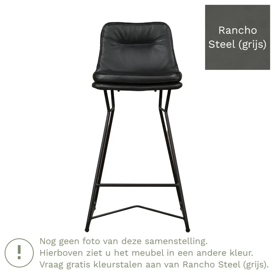 afbeelding van Leren barkruk Candy laag - Rancho Steel (grijs)