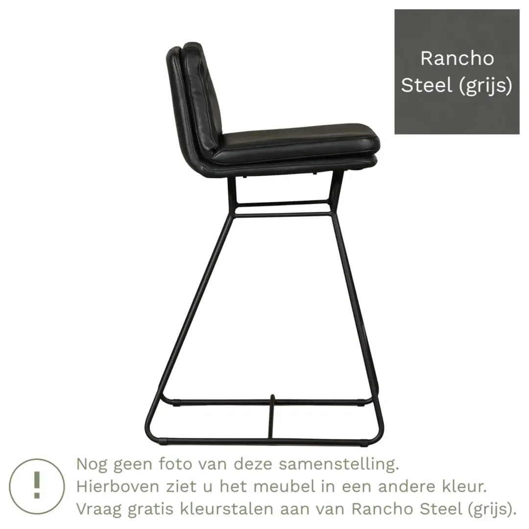 afbeelding van Leren barkruk Candy laag - Rancho Steel (grijs)