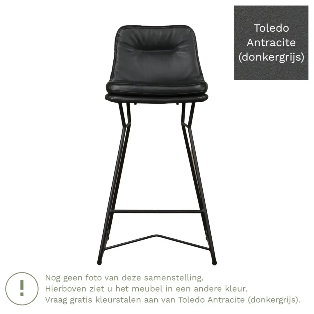 afbeelding van Leren barkruk Candy laag - Toledo Antracite (donkergrijs)