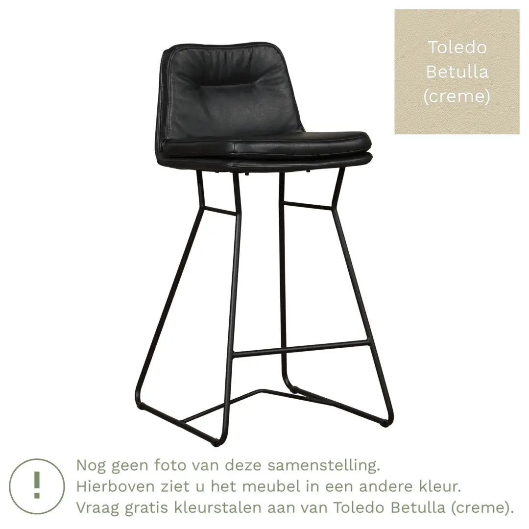 afbeelding van Leren barkruk Candy laag - Toledo Betulla (crème)