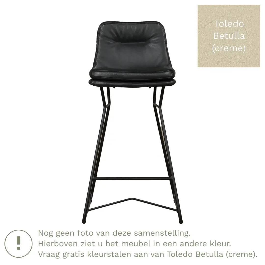 afbeelding van Leren barkruk Candy laag - Toledo Betulla (crème)