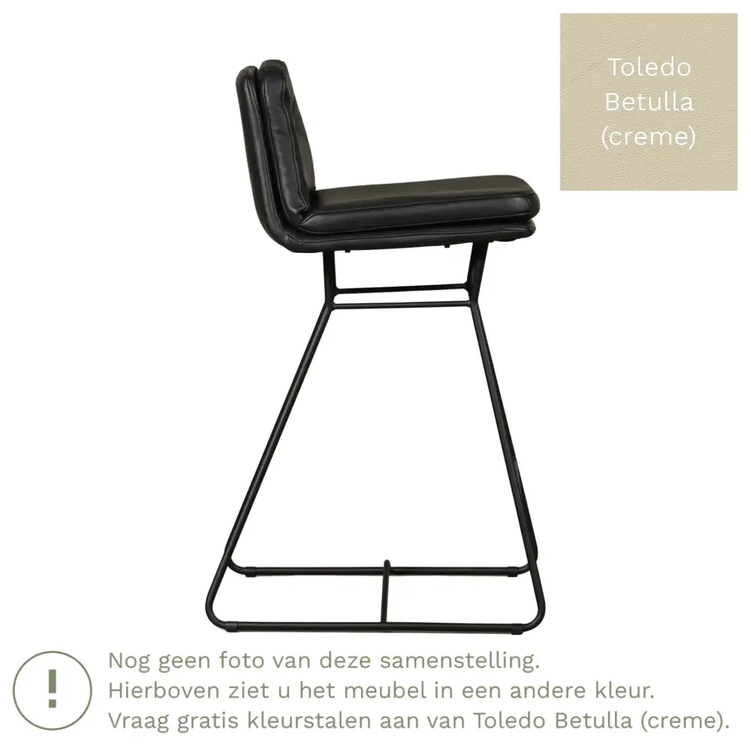 afbeelding van Leren barkruk Candy laag - Toledo Betulla (crème)