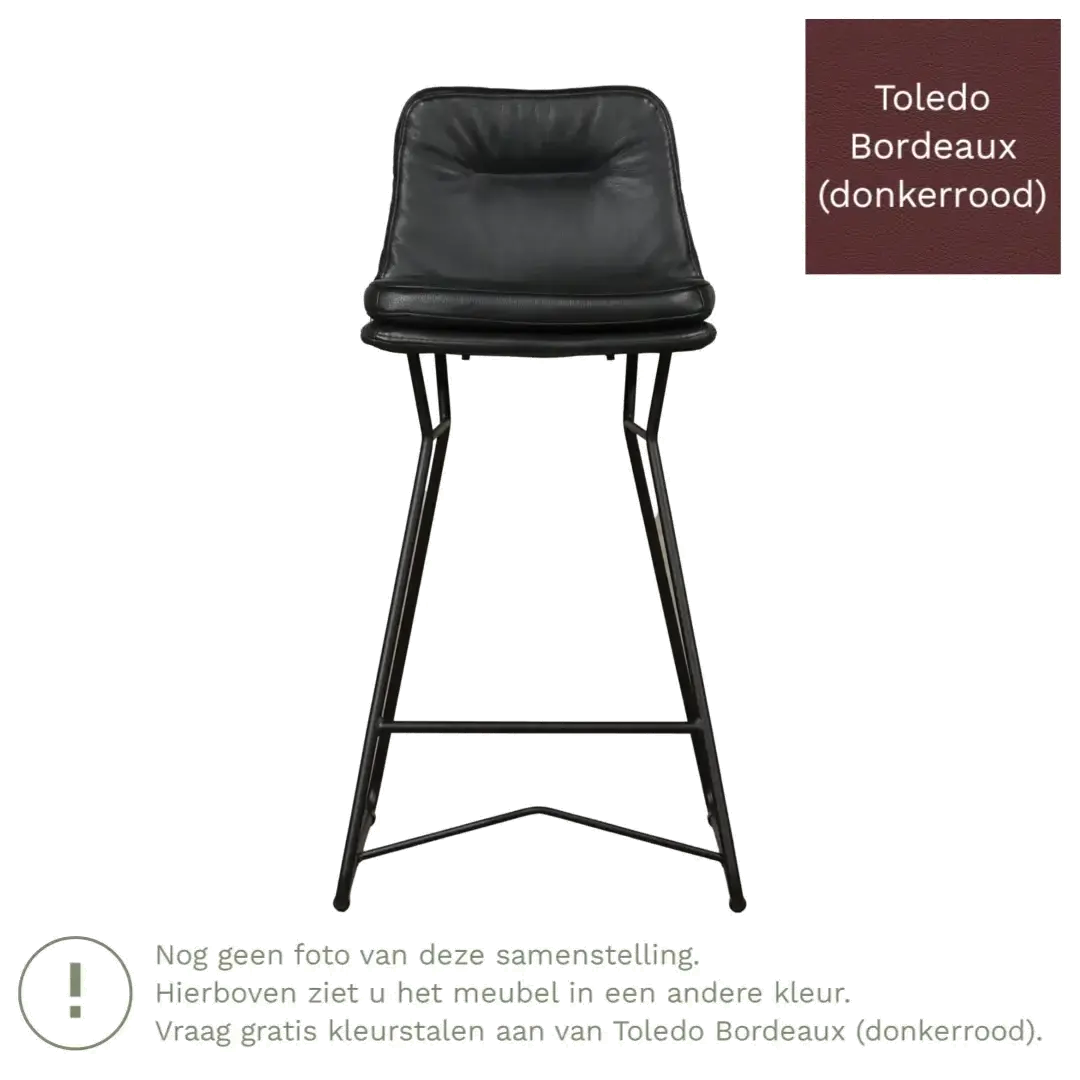 afbeelding van Leren barkruk Candy laag - Toledo Bordeaux (donkerrood)
