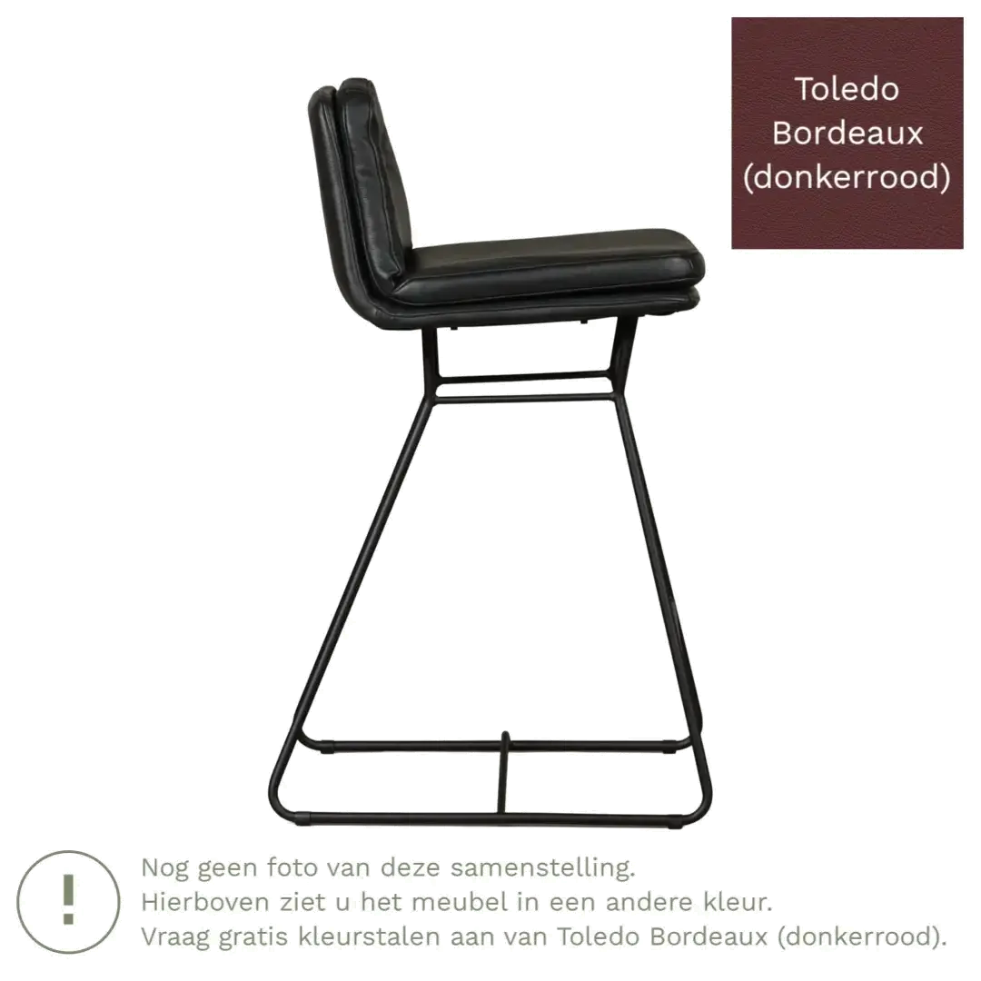 afbeelding van Leren barkruk Candy laag - Toledo Bordeaux (donkerrood)