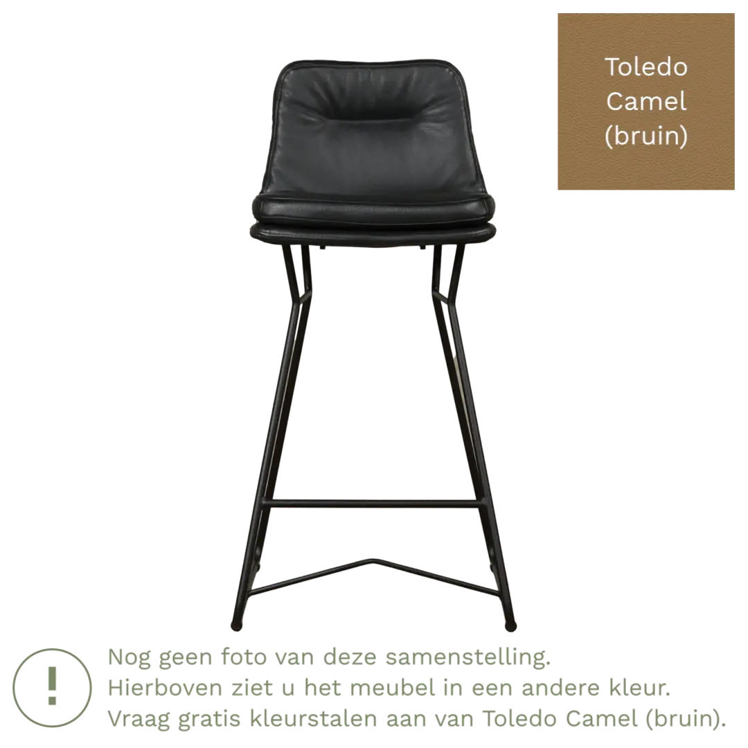 afbeelding van Leren barkruk Candy laag - Toledo Camel (bruin)