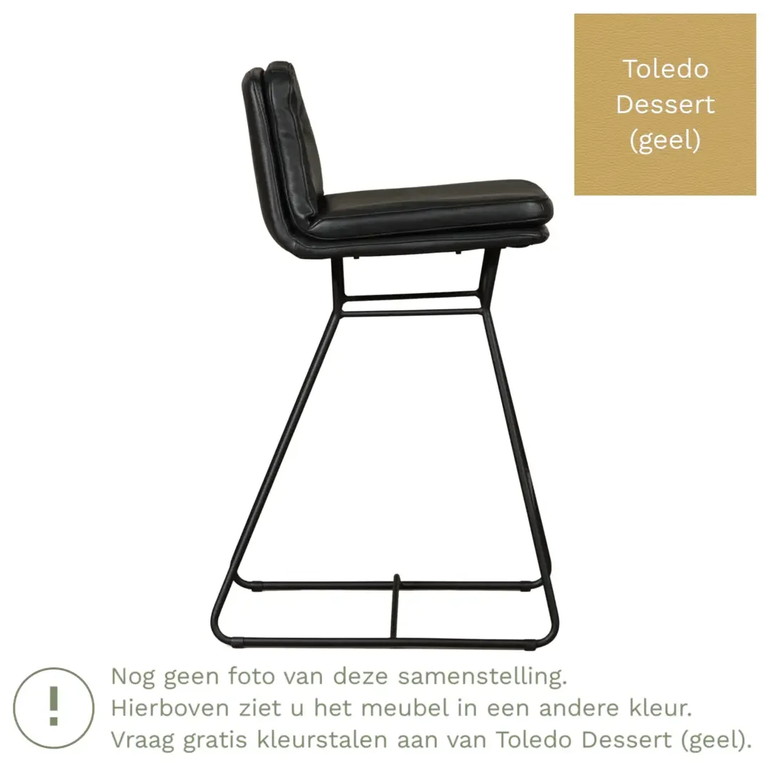 afbeelding van Leren barkruk Candy laag - Toledo Dessert (geel)