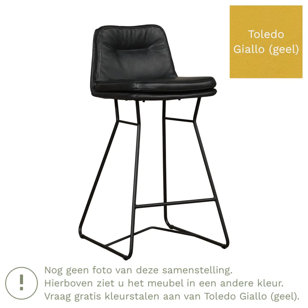 afbeelding van Leren barkruk Candy laag - Toledo Giallo (geel)