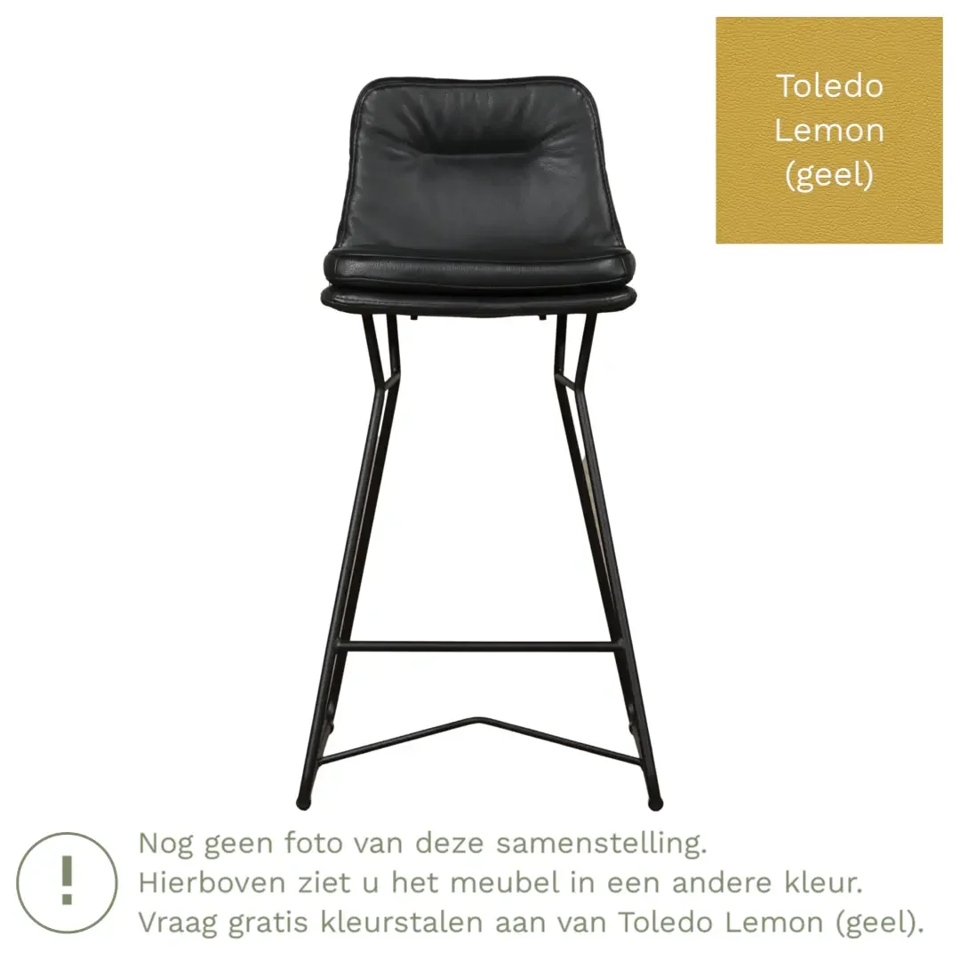 afbeelding van Leren barkruk Candy laag - Toledo Lemon (geel)