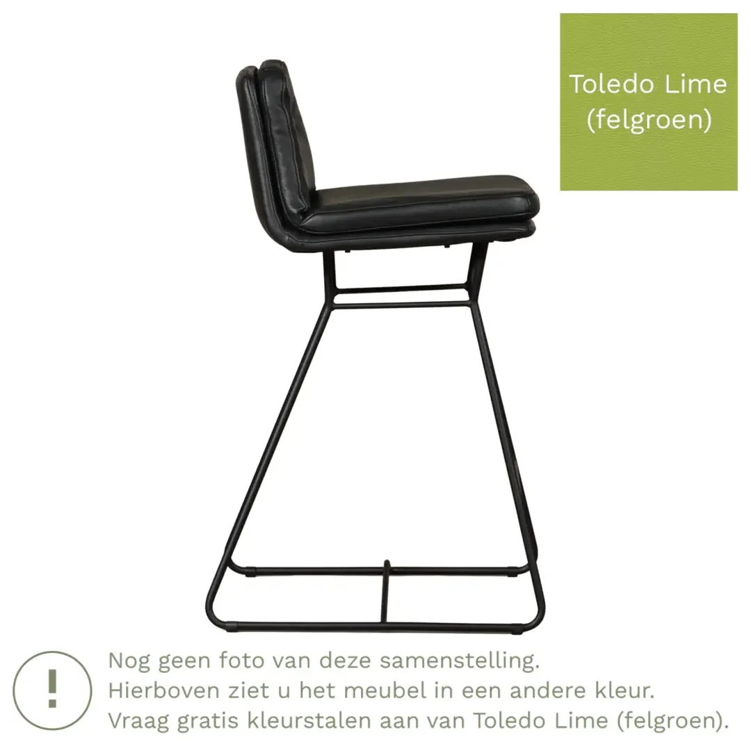 afbeelding van Leren barkruk Candy laag - Toledo Lime (felgroen)