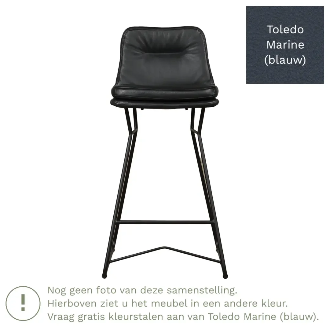 afbeelding van Leren barkruk Candy laag - Toledo Marine (blauw)