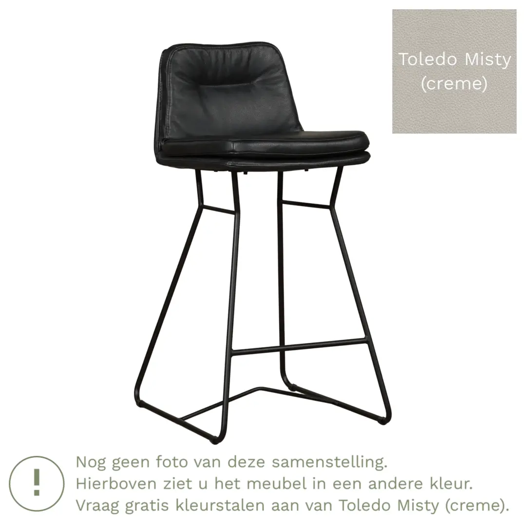 afbeelding van Leren barkruk Candy laag - Toledo Misty (crème)