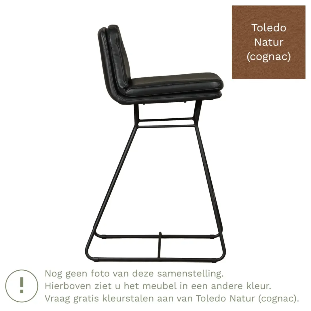 afbeelding van Leren barkruk Candy laag - Toledo Natur (cognac)
