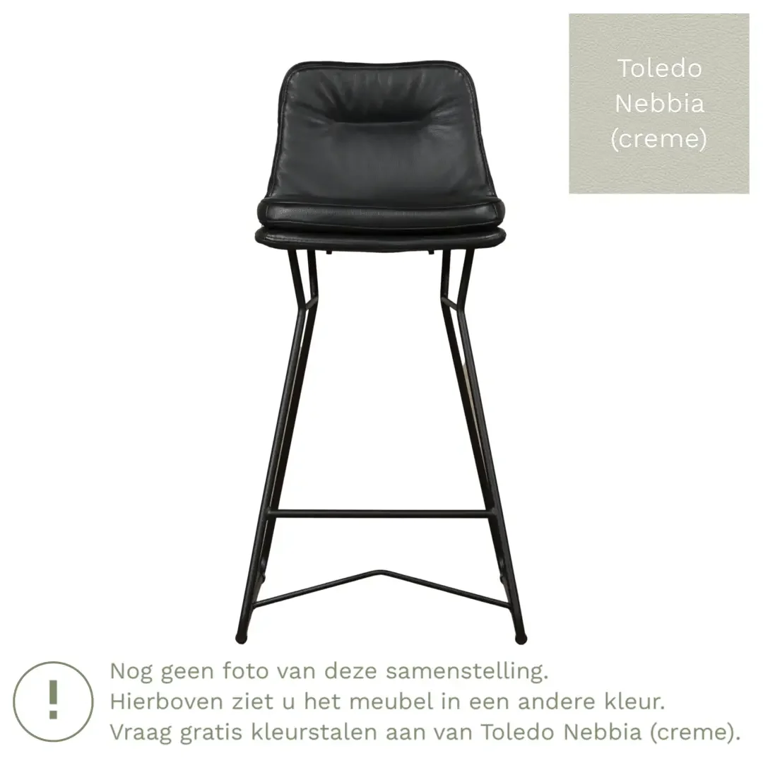 afbeelding van Leren barkruk Candy laag - Toledo Nebbia (crème)