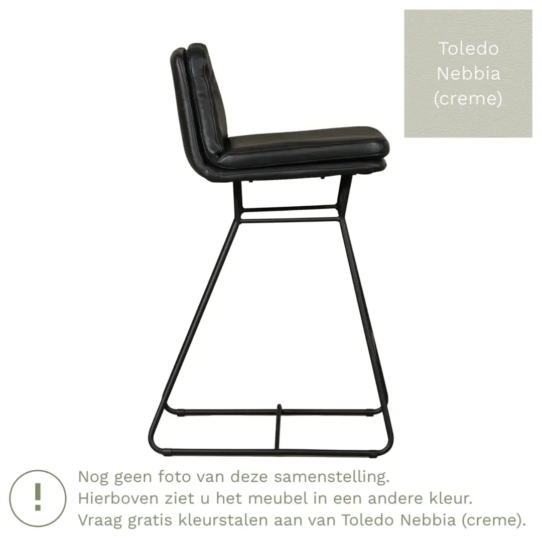 afbeelding van Leren barkruk Candy laag - Toledo Nebbia (crème)