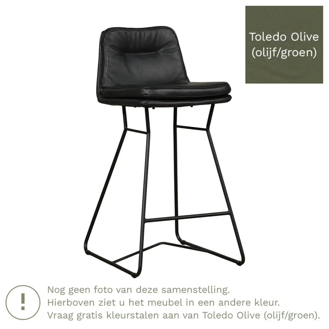 afbeelding van Leren barkruk Candy laag - Toledo Olive (olijf/goen)