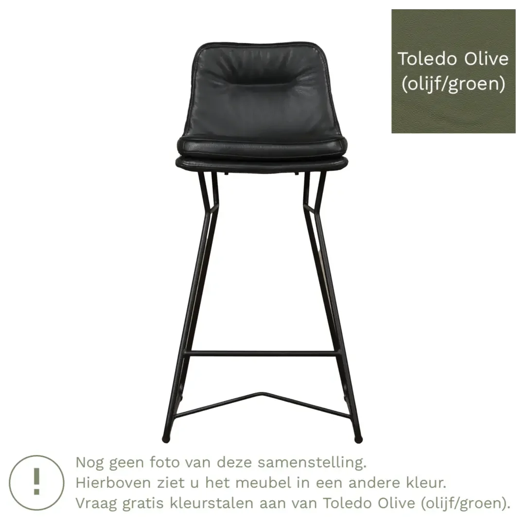 afbeelding van Leren barkruk Candy laag - Toledo Olive (olijf/goen)