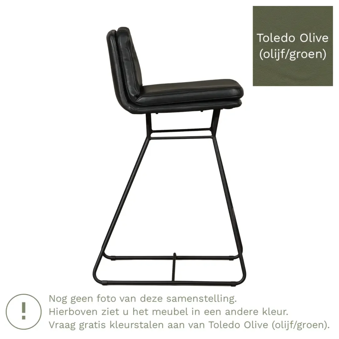 afbeelding van Leren barkruk Candy laag - Toledo Olive (olijf/goen)