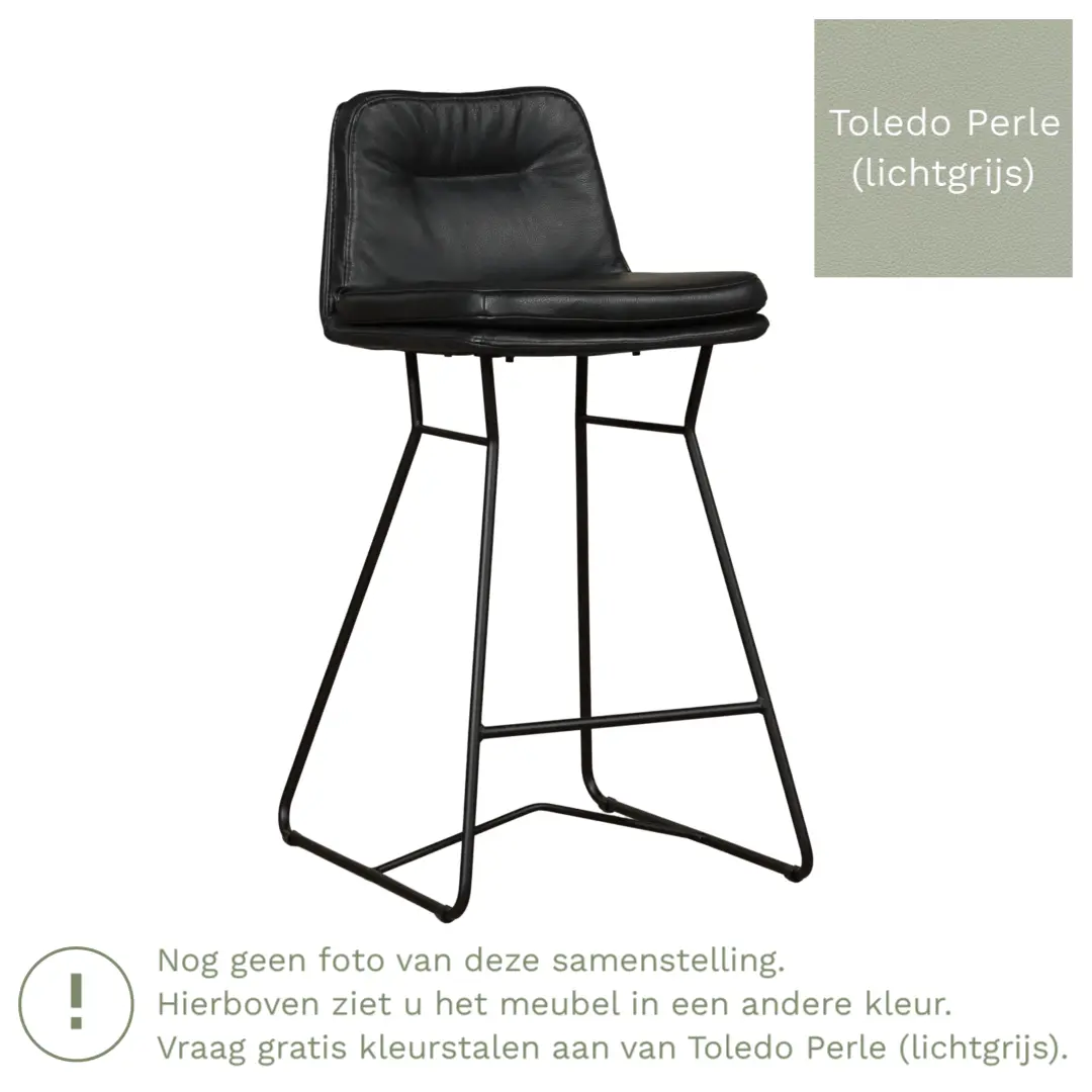 afbeelding van Leren barkruk Candy laag - Toledo Perle (lichtgrijs)