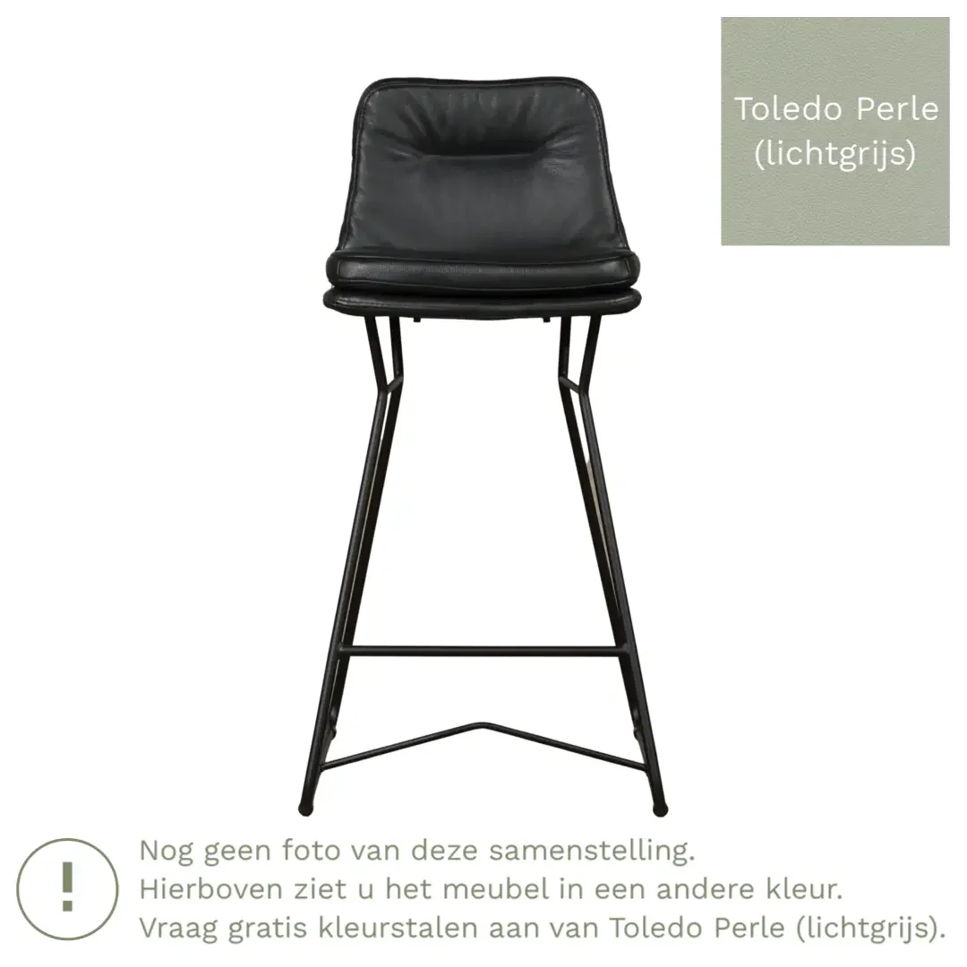 afbeelding van Leren barkruk Candy laag - Toledo Perle (lichtgrijs)