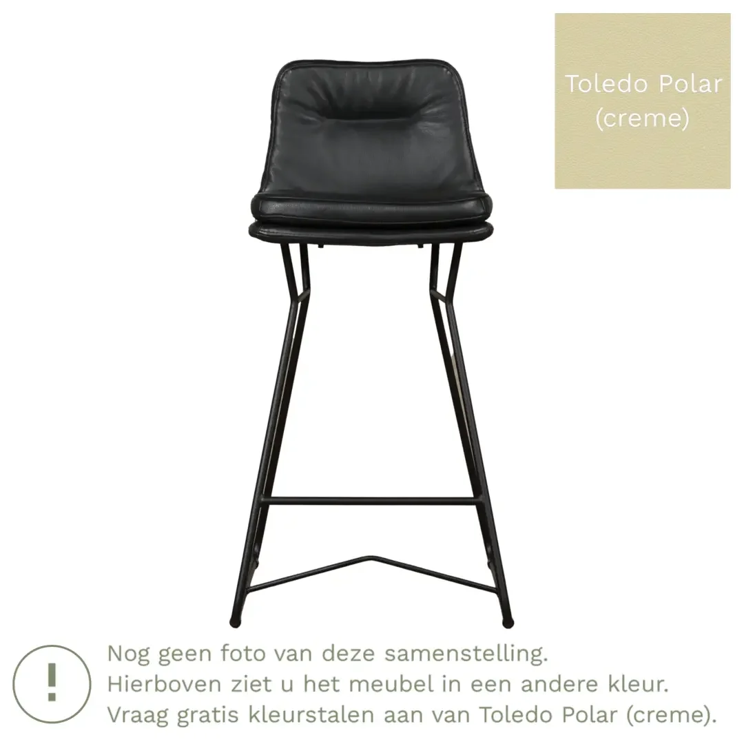 afbeelding van Leren barkruk Candy laag - Toledo Polar (crème)