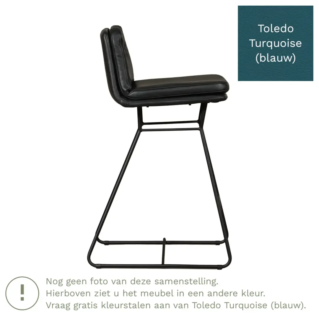 afbeelding van Leren barkruk Candy laag - Toledo Turquoise (blauw)