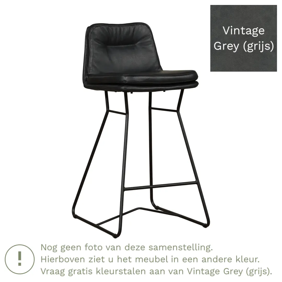 afbeelding van Leren barkruk Candy laag - Vintage Grey (grijs)