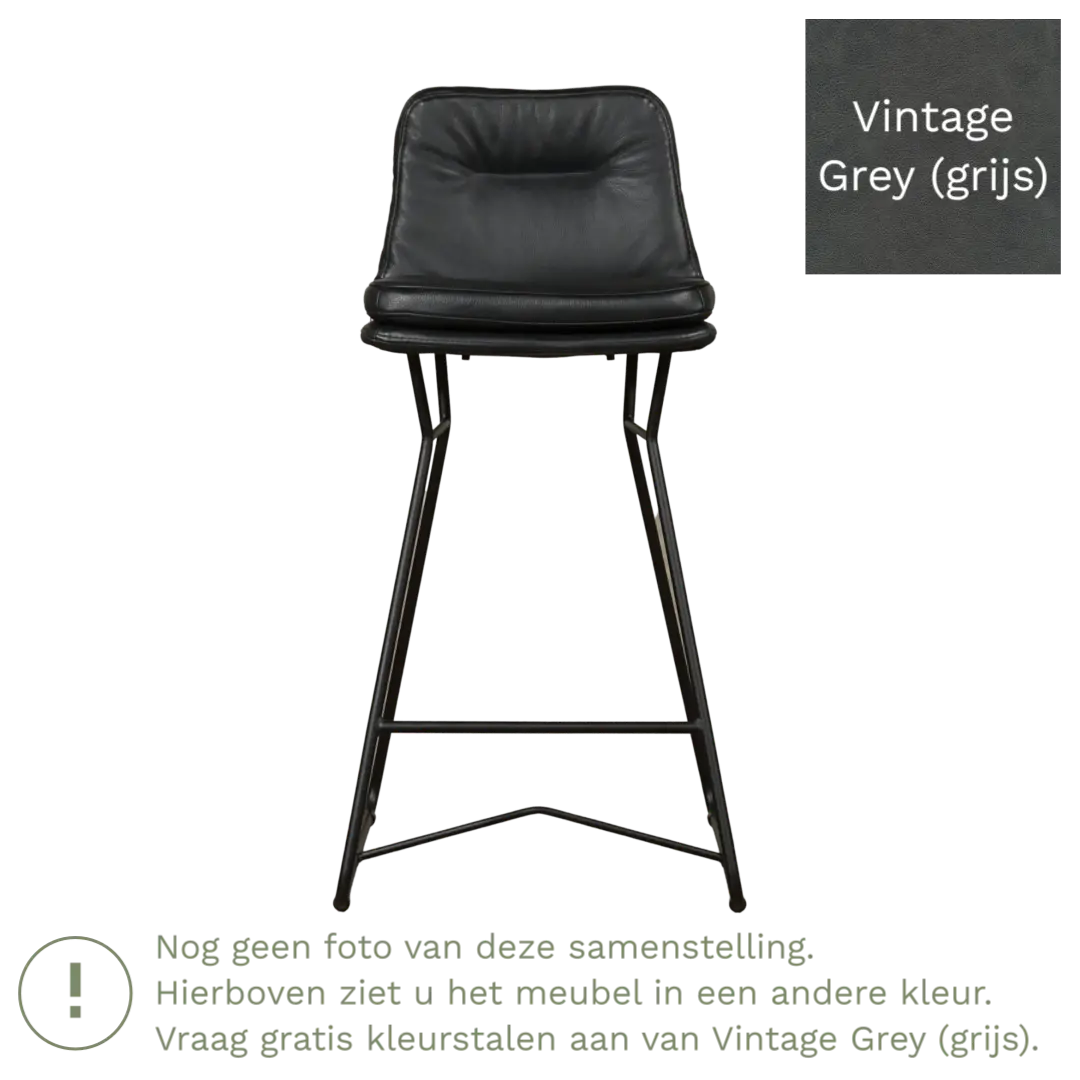 afbeelding van Leren barkruk Candy laag - Vintage Grey (grijs)