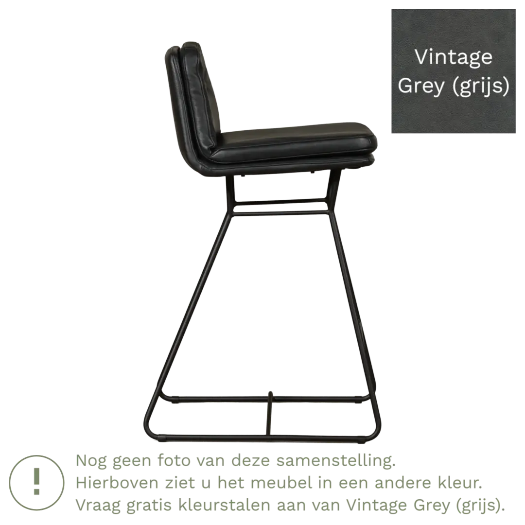 afbeelding van Leren barkruk Candy laag - Vintage Grey (grijs)