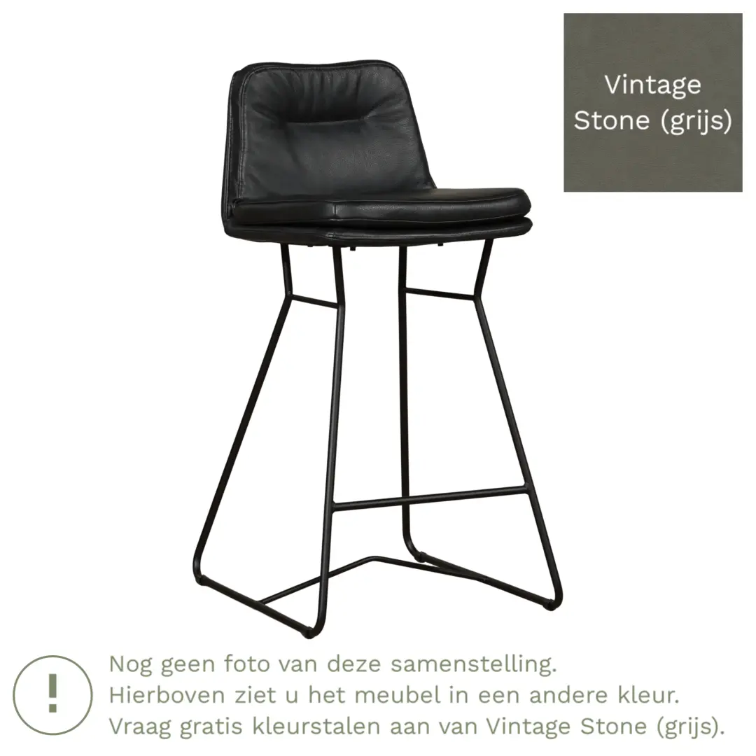 afbeelding van Leren barkruk Candy laag - Vintage Stone (grijs)