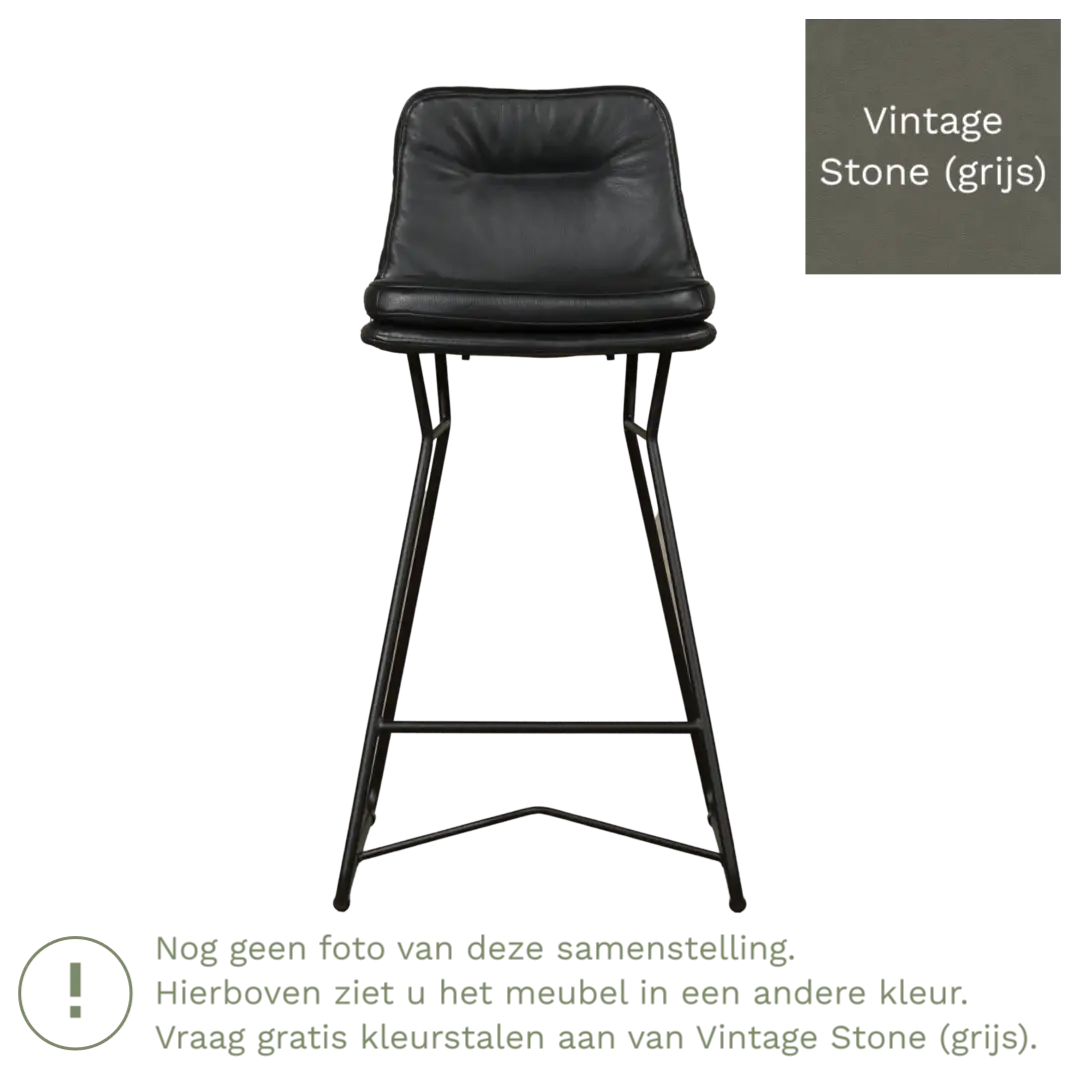 afbeelding van Leren barkruk Candy laag - Vintage Stone (grijs)