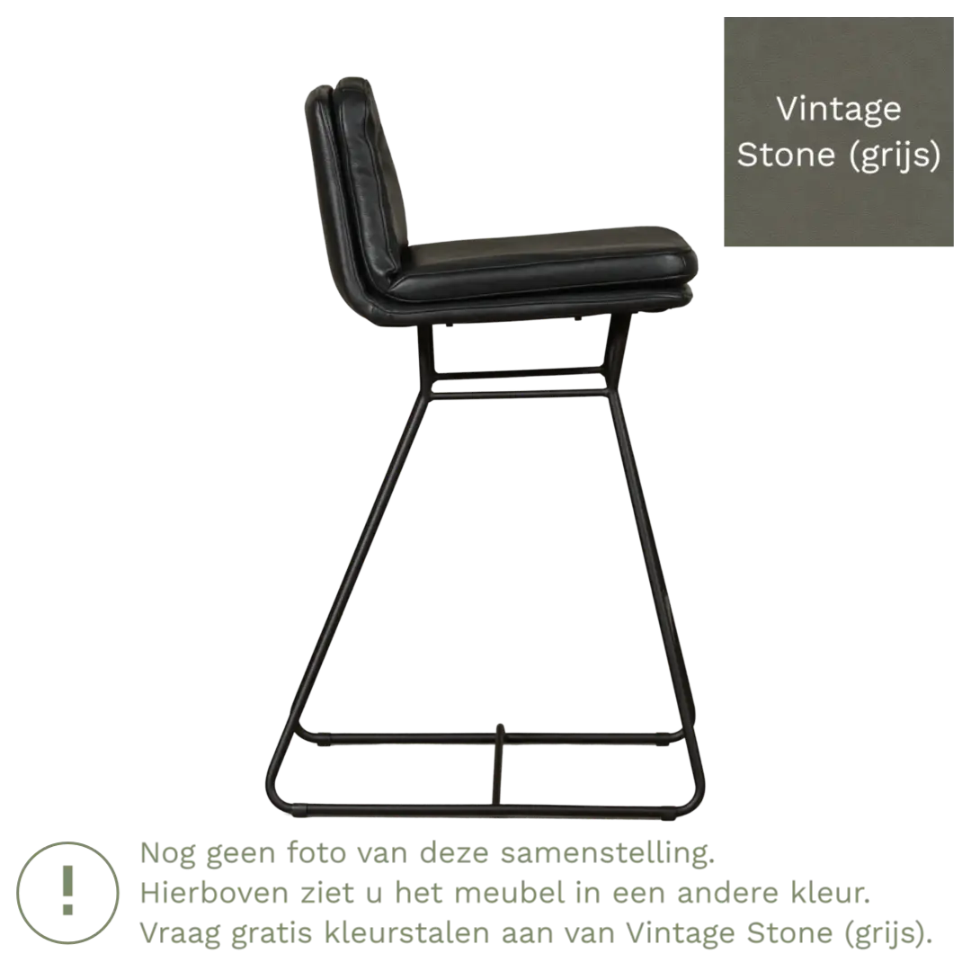 afbeelding van Leren barkruk Candy laag - Vintage Stone (grijs)