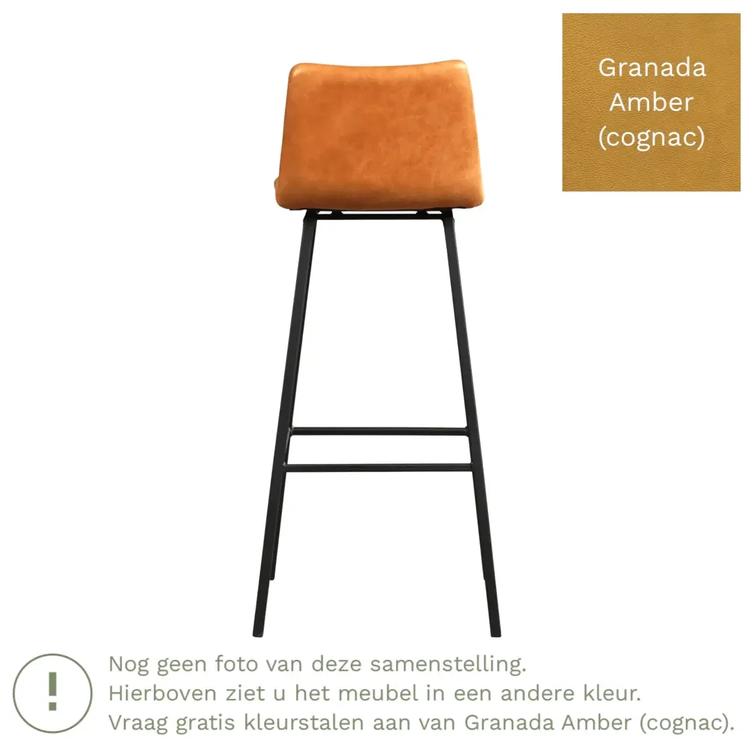 afbeelding van Leren barkruk Catch hoog - Granada Amber (cognac) - Poten staal vierkant RVS